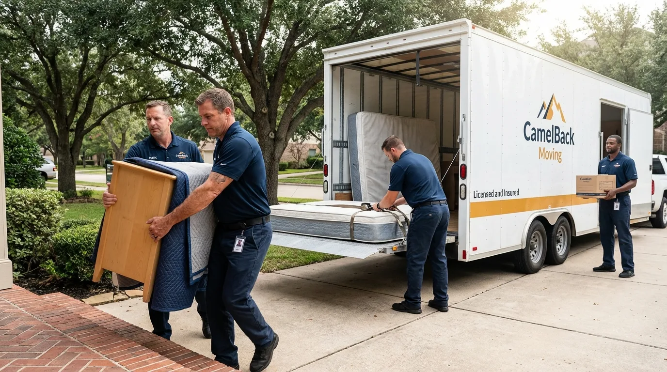 Crew loading residential truck for cross-state move from Jefferson, OR